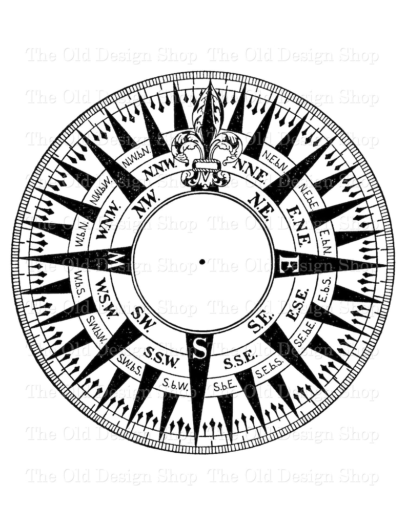 Compas Wsw Sailor Mariner Compass Clipart for Cardmaking Junk Journals Ink Saver ...