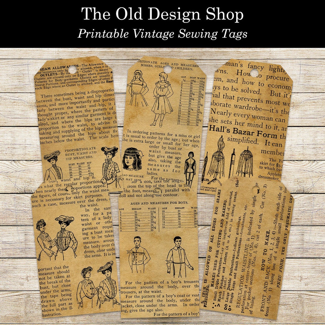 Sewing Tags Vintage Style Printable Tag Junk Journal Ephemera ...