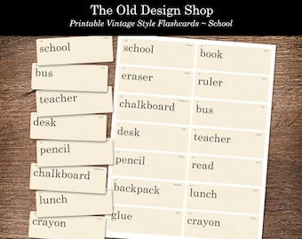 School Flashcards Printable Junk Journal Neutral Ephemera Cardmaking Supply Retro Flash Cards School Words Digital Download JPG File