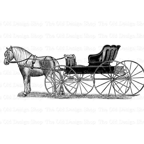 Horse and Buggy Clipart Vintage Farm Graphics Ink Saver Printable Cardmaking Supply Junk Journals Commercial Use Digital Download PNG JPG