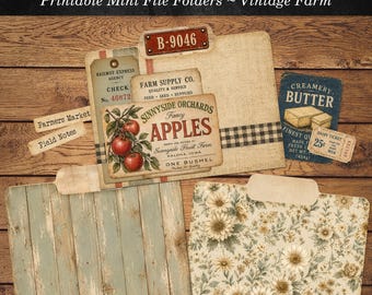 Vintage Farm Mini File Folder Printables, Printable Junk Journal Folder Kit, Digital Download