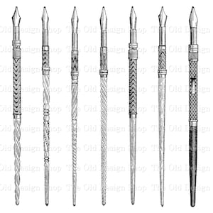 Clipart stylos anciens pour la fabrication de cartes journaux indésirables économiseur d'encre vintage graphiques Sublimation transfert utilisation commerciale téléchargement numérique Format PNG
