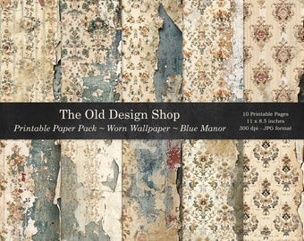 Shabby Worn Wallpaper Digital Papers Junk Journal Signatures Grunge Paper Pack Printable Cardmaking Supply Scrapbooking Papers JPG Format