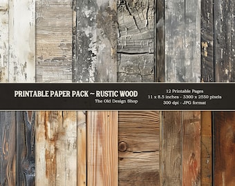 Rustic Wood Printable Junk Journal Paper Pack Rustic Papers for Junk Journals Cardmaking Supply Landscape Layout Digital Download JPG Format