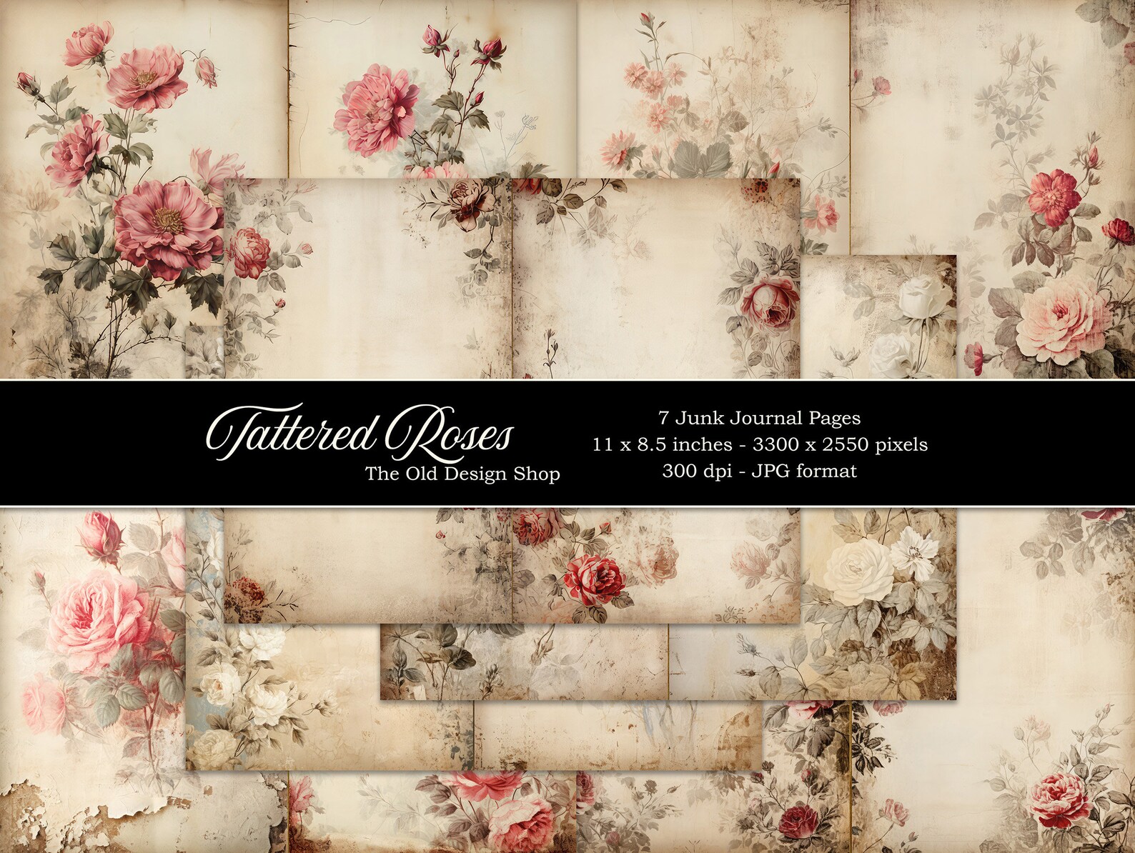 Junk Journal Printable Pages Vintage Roses Paper Pack Junk Journal ...