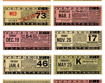 Antique Transfer Tickets Vintage Bus Tickets Printable Ephemera for Junk Journals Cardmaking Supply Commercial Use Digital Download JPG File