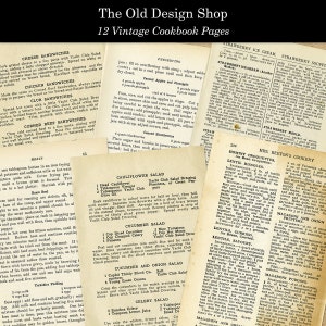 Vintage Cookbook Pages Printable Variety of Old Fashioned Recipes on ...