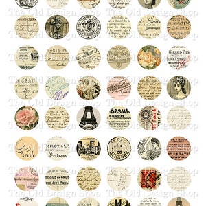 Vintage French 1 Inch Circles Printable Digital Collage Sheet