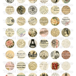 Afdrukbare 1-inch vintage Franse cirkels voor sieraden ongewenste tijdschriften kaarten maken levering inch ronde neutrale ephemera digitale download jpg-formaat