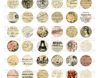 Printable 1-Inch Vintage French Circles for Jewelry Junk Journals Cardmaking Supply Inch Round Neutral Ephemera Digital Download JPG Format