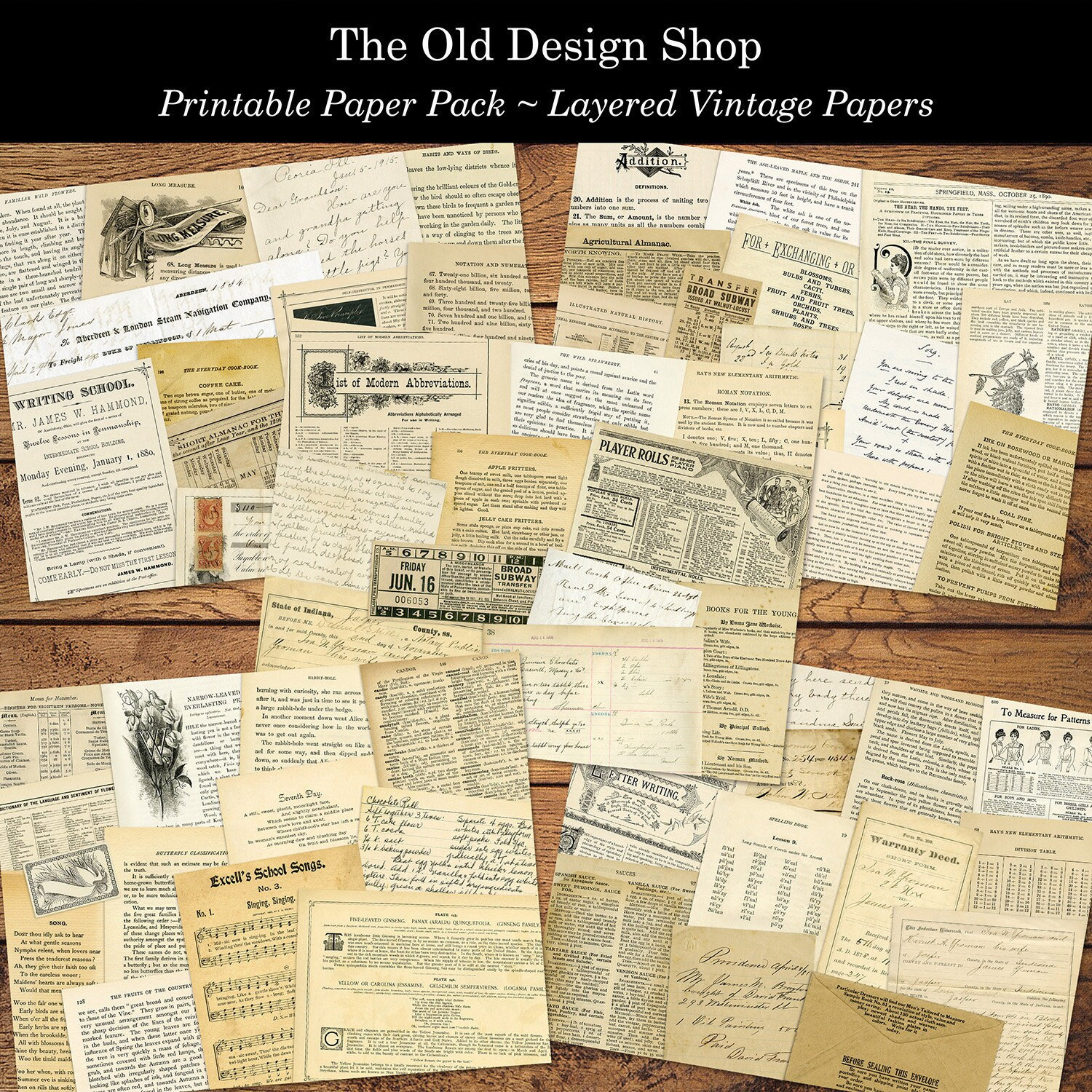 Printable Paper Pack Old Book Pages Collaged Neutral Tone Background ...