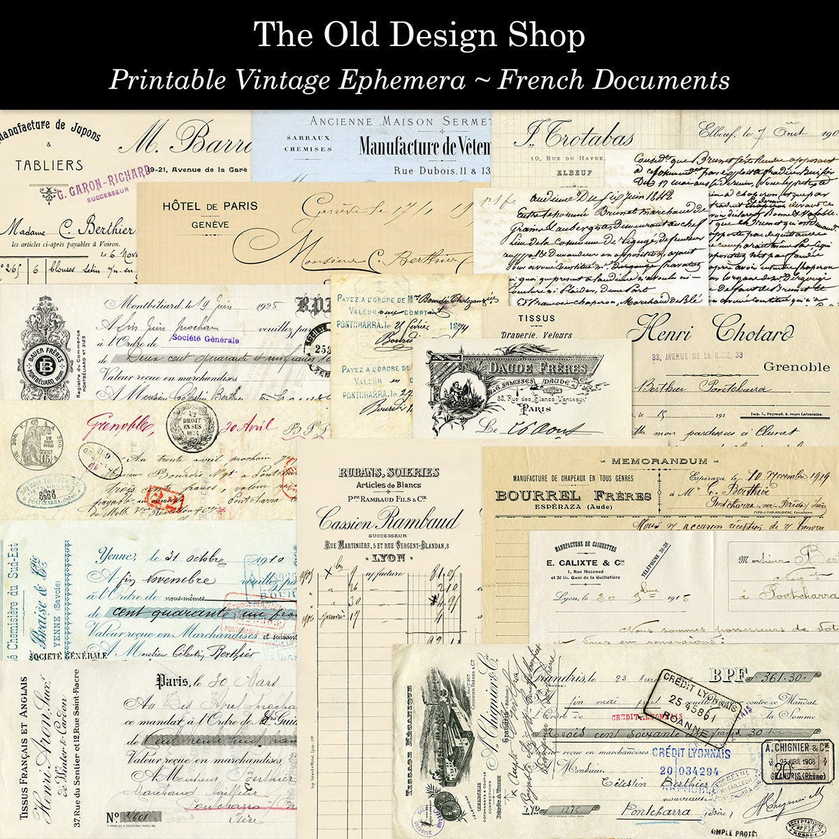 Vintage French Documents Printable Ephemera Digital Download Etsy
