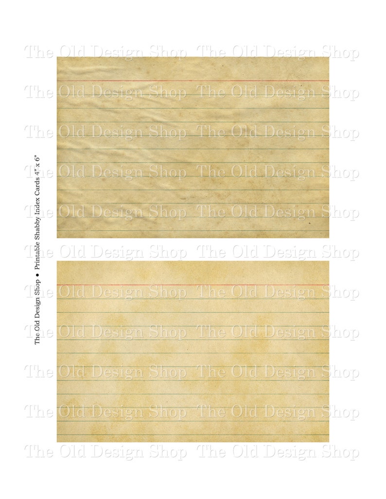 Printable Index Cards Clip Art Shabby Grunge Recipe Cards Vintage Style 4” x 6” Journal Cards Digital Download image 4