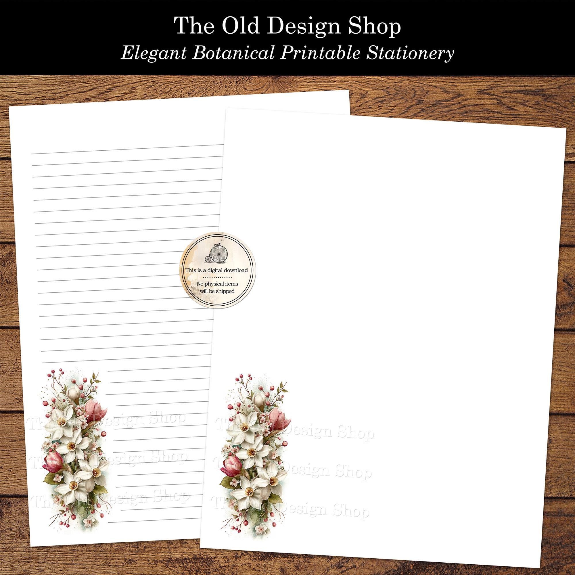 Elegant Botanical Stationery Printable Floral Writing Paper Lined ...