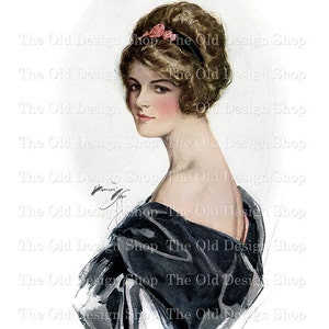 Harrison Fisher Lady in Black Dress Printable Vintage Lady Graphics Commercial Use Printable Art Illustration Digital Download JPG Image