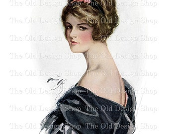 Harrison Fisher Lady in Black Dress Printable Vintage Lady Graphics Commercial Use Printable Art Illustration Digital Download JPG Image