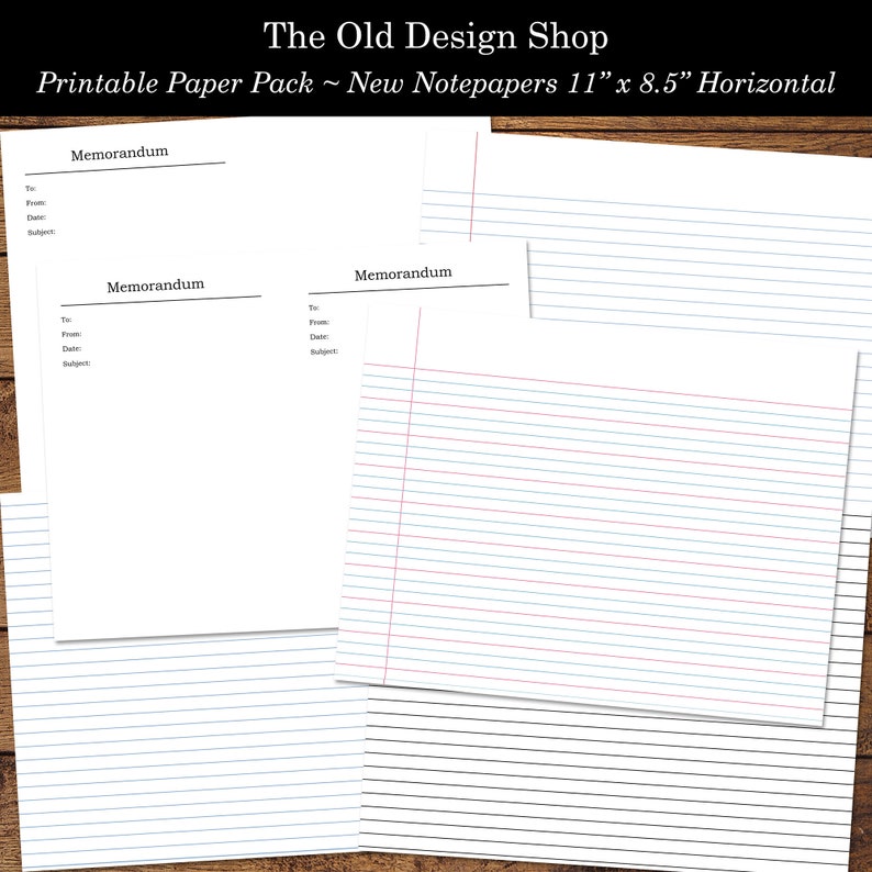 Printable Notepaper Black White Red and Blue Lined Graph Memorandum Days of the Week Horizontal Layout New Paper Pack Digital Download image 2