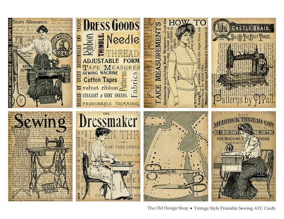 Sewing Cards ATC Printable Vintage Style Digital Download JPG Collage ...