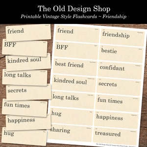 Friend Flashcards Printable Junk Journal Neutral Ephemera Cardmaking Supply Retro Flash Cards Friendship Words Digital Download JPG Format