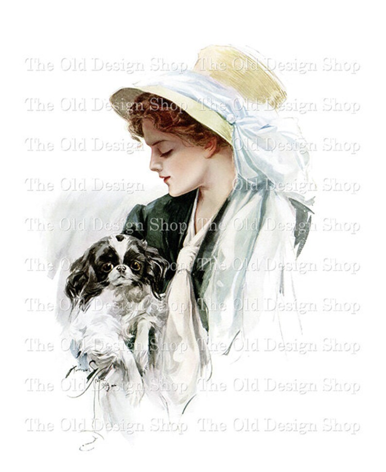 Harrison Fisher Printable Vintage Lady Art Titled Beauty with Chin Dog for Cardmaking Junk Journals Commercial Use Digital Download JPG File image 1