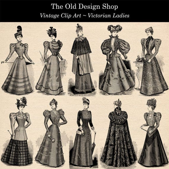 Vintage Lady Clip Art Illustration Victorian Ladies Fashion Commercial Use  Digital Stamp PNG JPG Formats