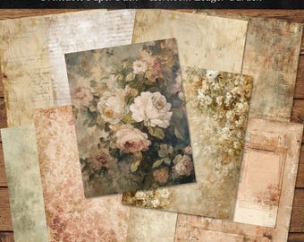 Vintage Paper Pack Printable, Junk Journal Inserts, Shabby Floral Backgrounds, Heirloom Garden, Digital Download