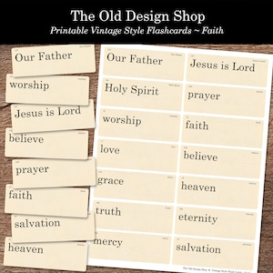 Geloof Flashcards Afdrukbare Junk Journal Ephemera Cardmaking Supply Retro Vintage Flash Card Religieuze Clipart Woorden Digitale Download