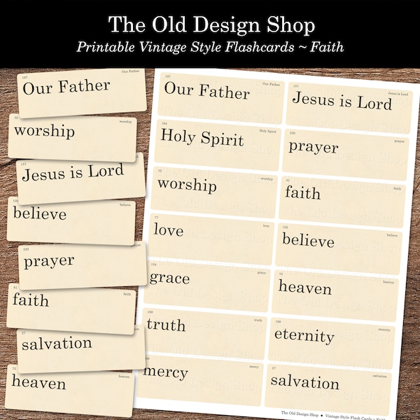 Faith Flashcards Printable Junk Journal Ephemera Cardmaking Supply Retro Vintage Flash Card Religious Clipart Words Digital Download