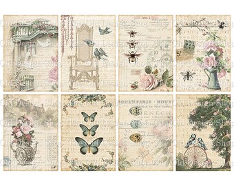 Shabby Chic Altered Art ATC Cards Printable Digital Collage Sheet