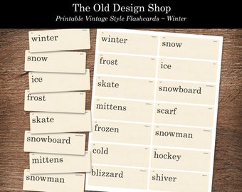 Winter Flashcards Printable Junk Journal Ephemera Retro Vintage Flashcard Clipart Winter Words Cardmaking Supply Digital Download Flash Card