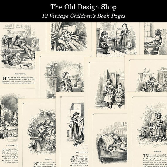 Printable Vintage Children's Storybook Pages for Junk Journals Cardmaking Supply Poetry and Illustrations Digital Download JPG Format