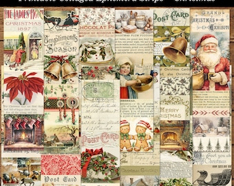 Collaged Christmas Ephemera Strips Printable Ephemera for Junk Journals Cardmaking Supply Vintage Graphics Digital Download Christmas JPG
