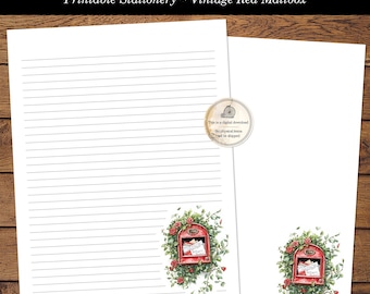 Vintage Mailbox Rose Rosse Stampabile Lettere Scrittura Cancelleria US Lettere Cancelleria per Lettere Scritte a Mano Carta da Lettere Digitale Scarica PDF