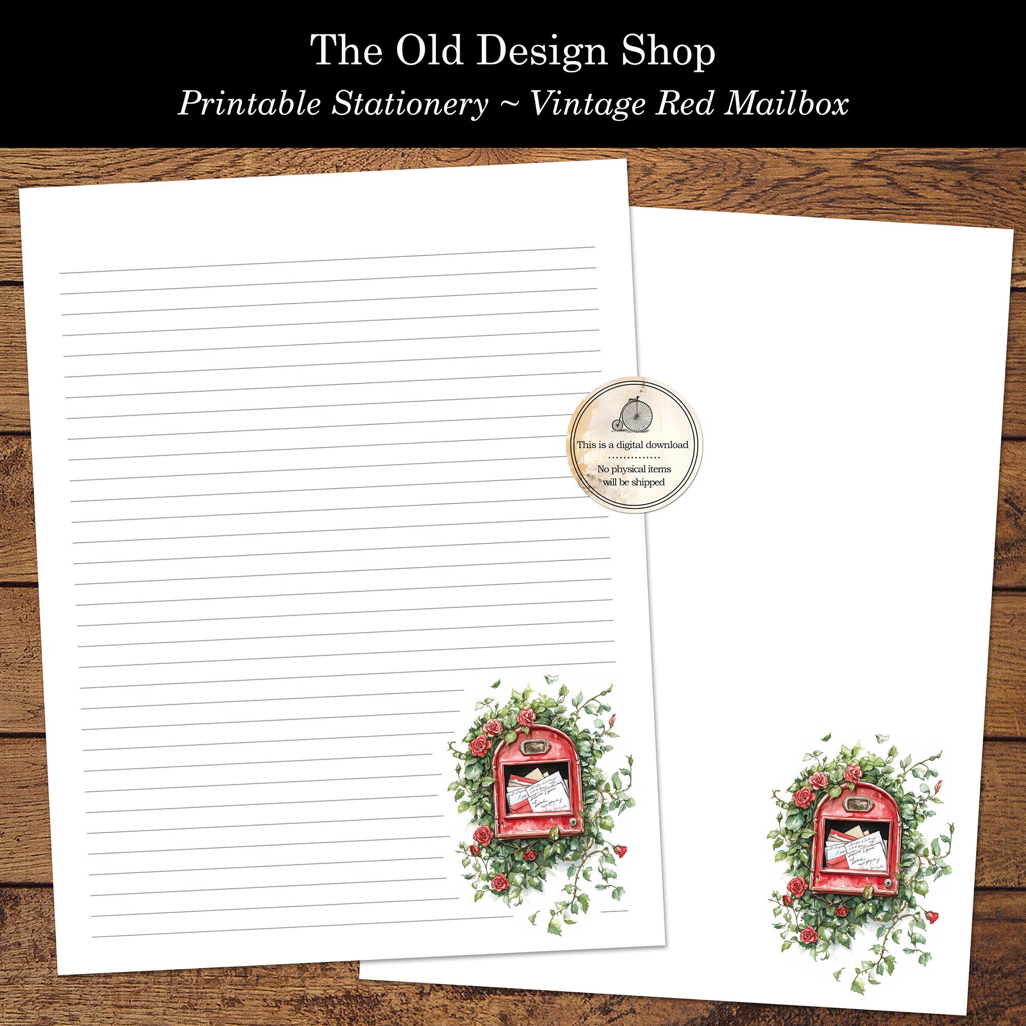 Vintage boîte aux lettres roses rouges imprimable lettre papeterie lettre US lettre papeterie pour lettres manuscrites papier à lettres téléchargement