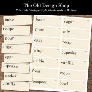 Bakken Flashcards Afdrukbare neutrale Ephemera Junk Journal Cardmaking Supply Retro Vintage Flash Card Bak Bakken Woorden Digitale Download