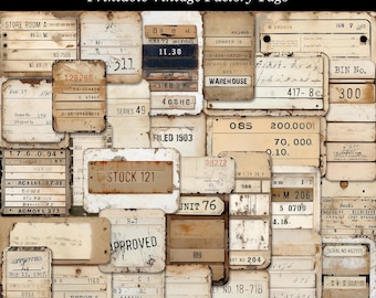 Printable Vintage Factory Tags Industrial Junk Journal Ephemera JPG PNG Digital Download