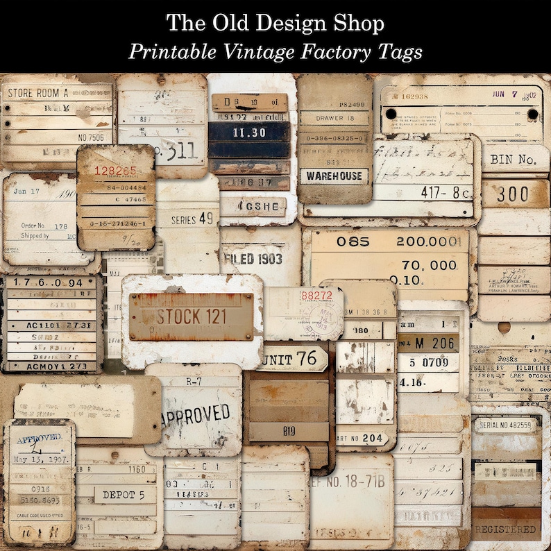 Printable Vintage Factory Tags Industrial Junk Journal Ephemera JPG PNG ...