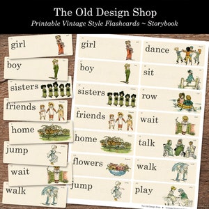 Verhalenboek Flashcards Afdrukbare Junk Journal Ephemera Cardmaking Supply Retro Vintage Flash Card Clipart Verhaalboek Woorden Digitale Download