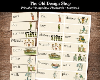 Storybook Flashcards Printable Junk Journal Ephemera Cardmaking Supply Retro Vintage Flash Card Clipart Story Book Words Digital Download
