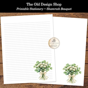 Ramo de trébol para imprimir, papelería para escribir cartas, ramo de trébol de acuarela, papelería para amigos por correspondencia para cartas escritas a mano, con y sin líneas, PDF