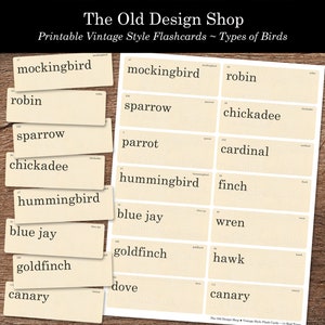 Vogel Flashcards afdrukbare junk Journal Ephemera afdrukbare Retro Vintage Bird Flash Card Clipart Cardmaking aanbod digitale Download Flashcard