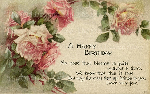 Vintage Geburtstag Postkarte Rosa Blumen Rosen Digital Etsy