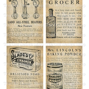 Cartões Vintage Anúncios de Despensa de Cozinha 3,5 x 5 Polegadas Imprimíveis Ephemera Neutro para Diários de Lixo Cartão Digital Download Formato JPG