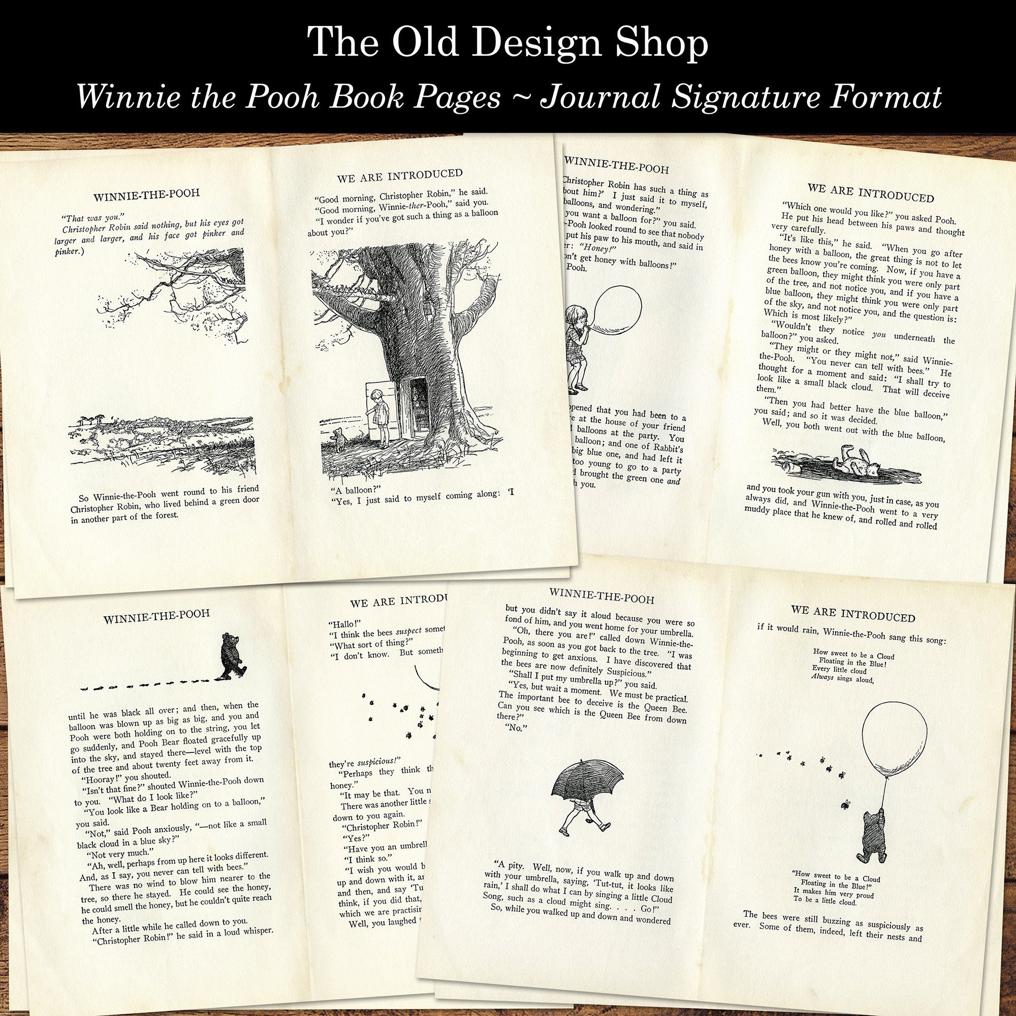 Winnie the Pooh Shabby and Aged Printable Vintage Storybook Pages for ...