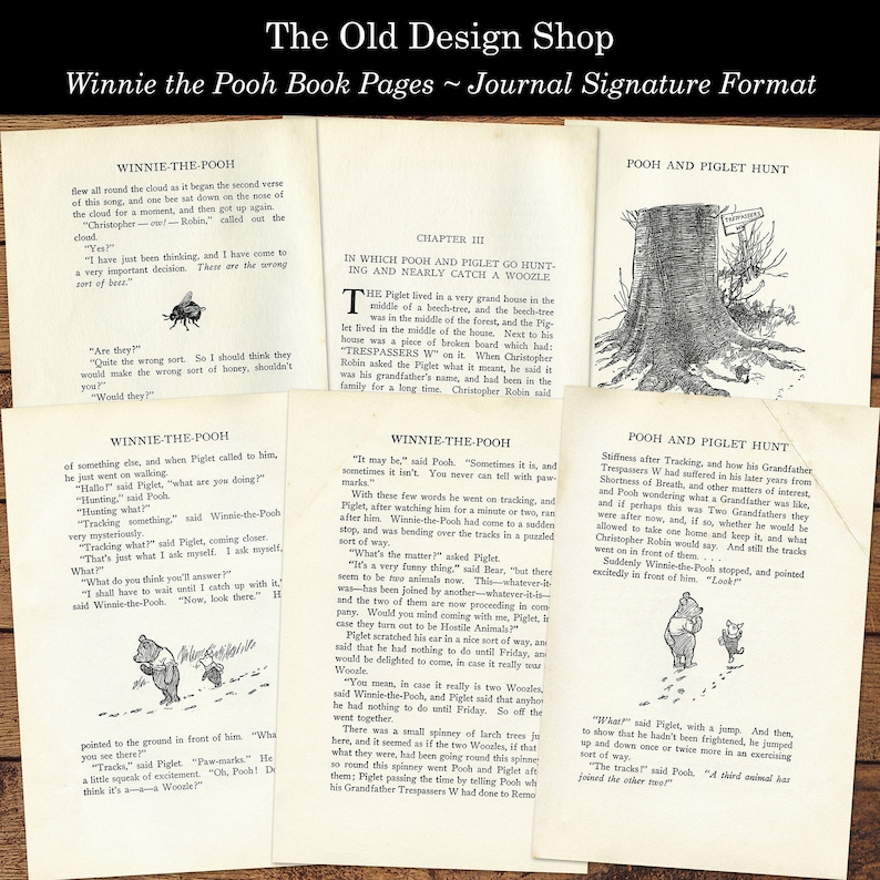 Winnie the Pooh Shabby and Aged Printable Vintage Storybook Pages for ...