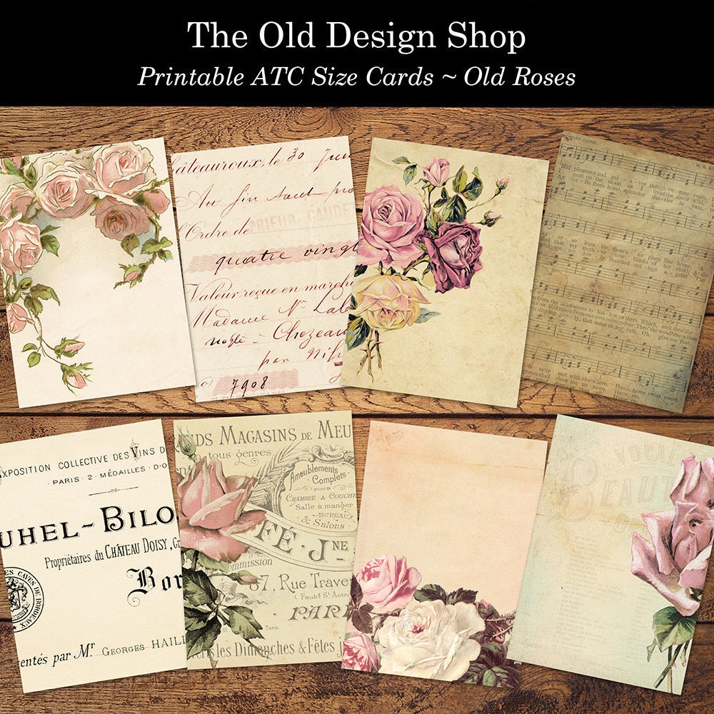 Old Roses Altered Art Cards Printable ATC Size Digital Collage Sheet