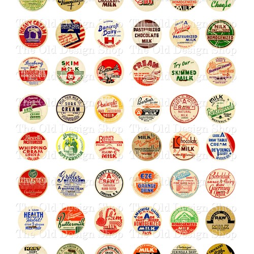 Vintage Milk Bottle Caps 1 Inch Circles Printable Digital Etsy
