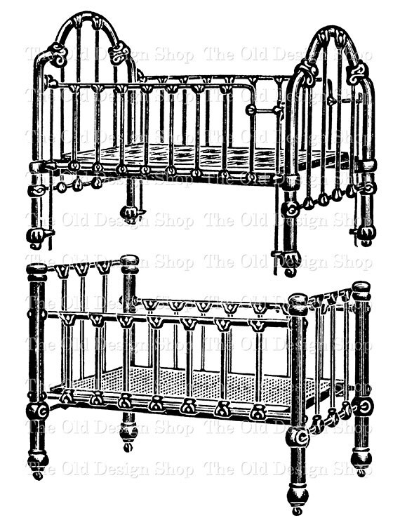 Vintage Baby Crib Clip Art Illustration Digital Stamp Transfer Etsy