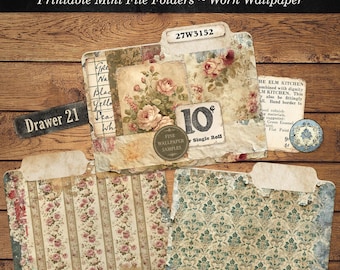 Printable Worn Wallpaper Mini File Folders & Ephemera, Digital Download