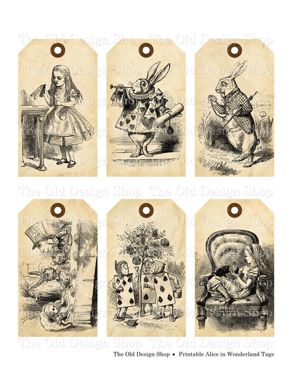 Alice in Wonderland Printable Tags Vintage Style Digital - Etsy